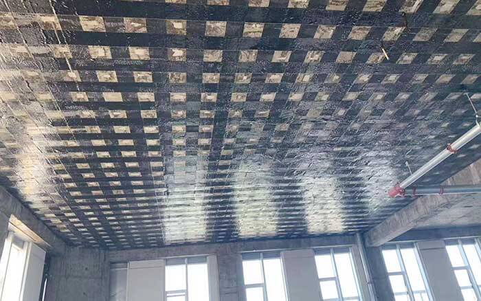 carbon fabric is applied to the ceiling slabs. carbon fabric is applied to the ceiling slabs.